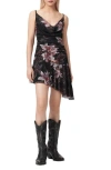 Allsaints Polyester Bea Asymmetric Mesh Mini Dress In Black