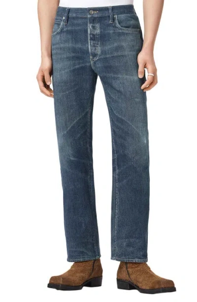 Allsaints Bead Straight Leg Illusion Organic Cotton Trousers In Blue