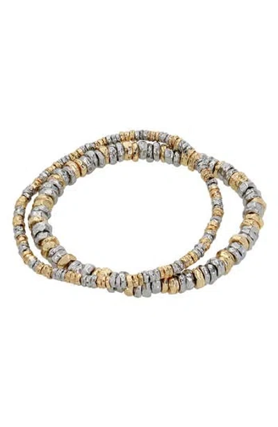 Allsaints Beaded Stretch Bracelet Set In Two Tone