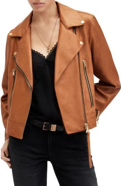 Allsaints Beale Leather Moto Jacket In Brown