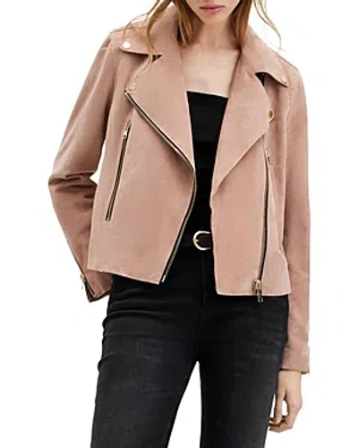 Allsaints Beale Suede Biker Jacket In Misty Pink