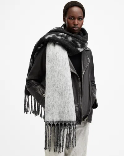Allsaints Beaux Ombre  Logo Scarf In Black/chalk White