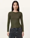 Allsaints Bec Long Sleeve Slim Ramskull T-shirt In Green