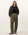 Allsaints Becca Camo Pleated Cotton Trousers In Camo Green
