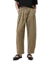 Allsaints Becca Pleated Barrel Leg Denim Trousers In Khaki Green