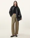 Allsaints Becca Pleated Barrel Leg Denim Trousers In Khaki Green