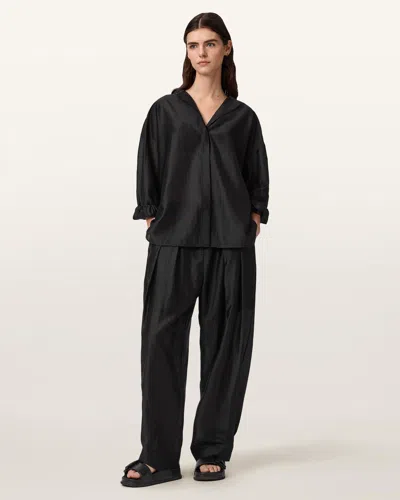 Allsaints Becca Wide Leg Sheer Pants In Black