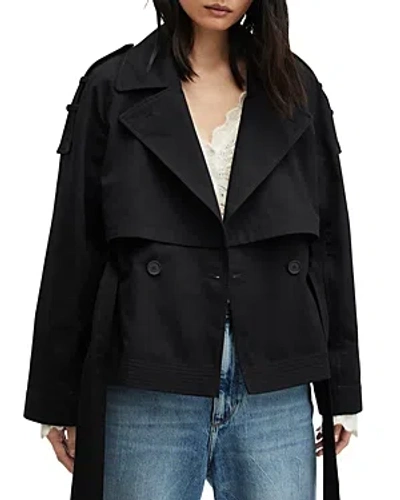 Allsaints Beckette Cropped Trench Coat In Black