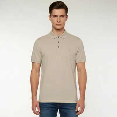 Pre-owned Allsaints Beige Logo Embroidered Piqué Knit Polo T-shirt Xl In Sand