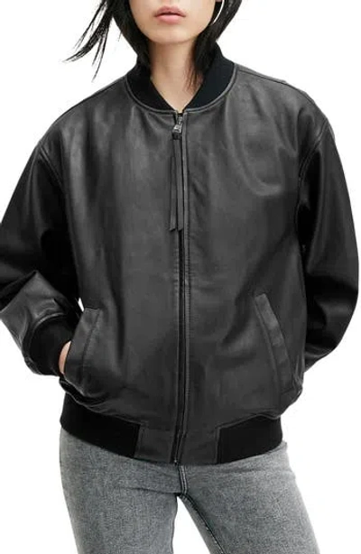 Allsaints Belle Leather Bomber Jacket In Black