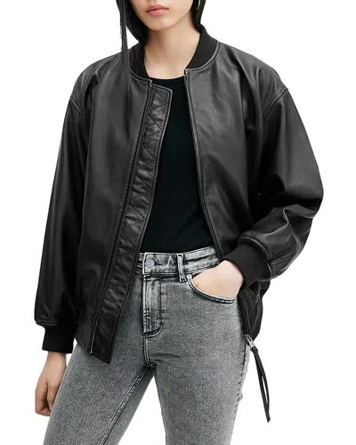 Allsaints Belle Leather Bomber Jacket In Black