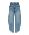 Allsaints Taylor Frayed Barrel Leg Jeans In Blue