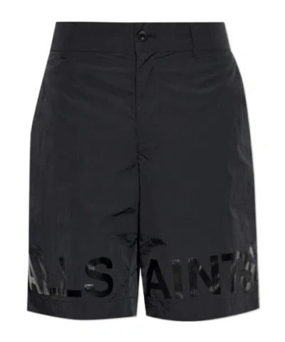Allsaints Nexus Logo-print Shorts In Black