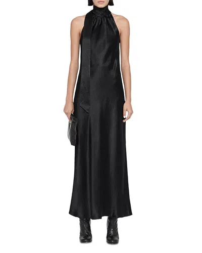 Allsaints Beril Satin Halter Slip Dress In Black