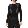 Allsaints Argyle-pattern Mesh-panel Cardigan In Black