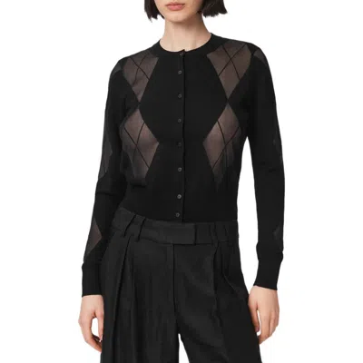 Allsaints Bern Argyle Merino Wool Cardigan In Black