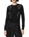 Allsaints Argyle-pattern Mesh-panel Cardigan In Black