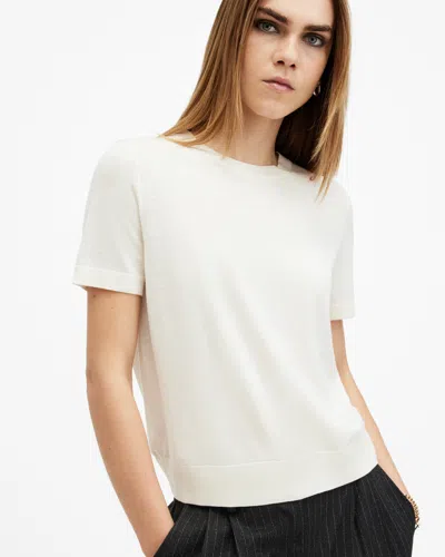 Allsaints Bern Crew Neck Merino Wool T-shirt In Chalk White