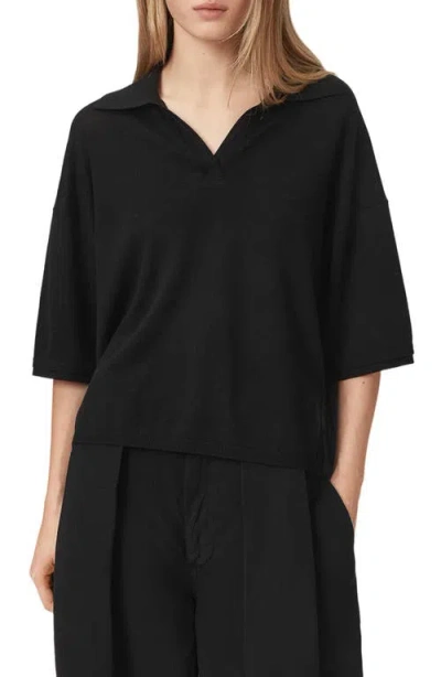 Allsaints Bern Merino Wool Polo In Black