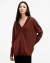 Allsaints Bern Merino Wool V-neck Jumper In Sugar Brown