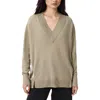 Allsaints Bern Paneled V-neck Merino Wool Sweater In Brown