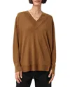 Allsaints Womens Caramel Brown Bern V-neck Contrast-panel Merino-wool Jumper In Brown