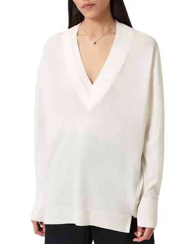 Allsaints Bern Paneled V Neck Sweater In White