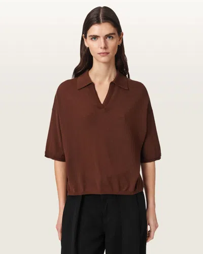 Allsaints Bern Short Sleeve Woven Wool Polo In Brown