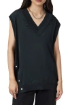 Allsaints Bern Side Snap Mixed Media Sweater Tank In Black