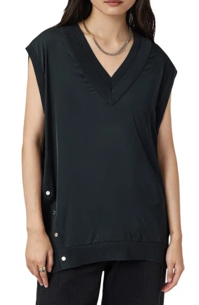 ALLSAINTS ALLSAINTS BERN SIDE SNAP MIXED MEDIA SWEATER TANK