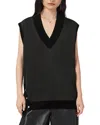 Allsaints Womens Black Bern Stud-embellished Satin And Wool Tank Top In Black