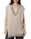 Allsaints Bern Side Snap Mixed Media Sweater Tank In Gray