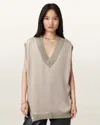 Allsaints Bern Side Snap Top In Gray