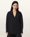 Allsaints Bern Paneled V Neck Sweater In Black