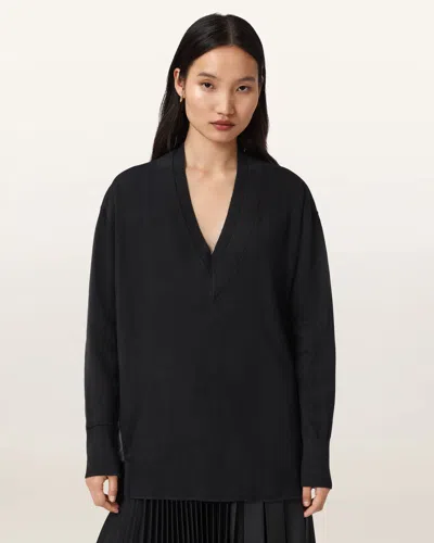 Allsaints Bern V-neck Wool Jumper In Black
