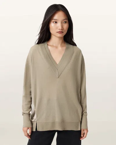Allsaints Bern V-neck Wool Jumper In Gray