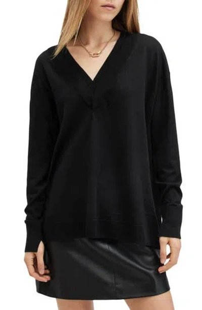 Allsaints Bern V-neck Wool Sweater In Black
