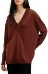 Allsaints Bern Merino Wool V-neck Jumper In Sugar Brown