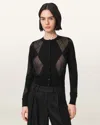 Allsaints Argyle-pattern Mesh-panel Cardigan In Black