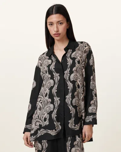 Allsaints Bernie Printed Relaxed Fit Shirt In Black