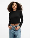 Allsaints Beta Ruched Funnel Neck Crop Top In Jet Black
