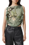 Allsaints Bettie Floral Print Adjustable Drawcord Top In Emerge Olive Green