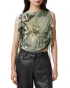Allsaints Bettie Floral Print Adjustable Drawcord Top In Emerge Olive Green