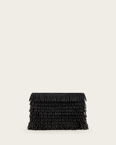 Allsaints Bettina Fringe Leather Clutch In Black