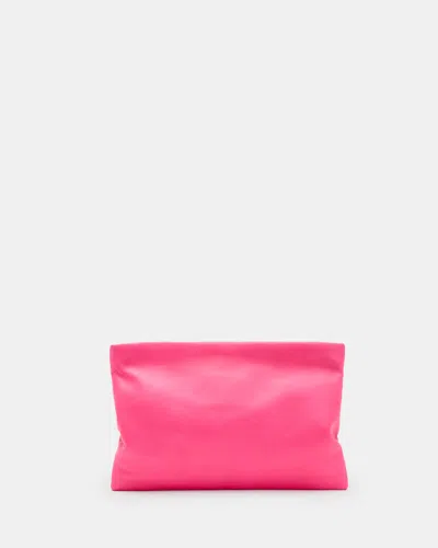 Allsaints Bettina Leather Clutch Bag In Hot Pink