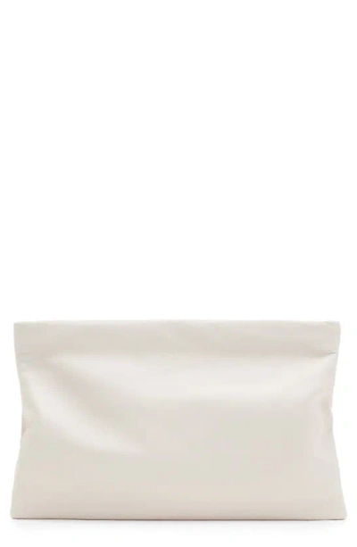 Allsaints Bettina Branded-hardware Leather Clutch In Desert White/antique Silver