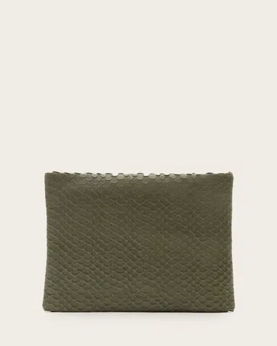 Allsaints Bettina Snake-effect Leather Clutch In Green