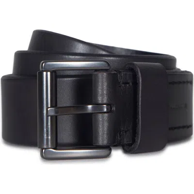 Allsaints Bevel Edge Leather Belt In Black