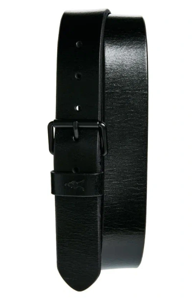 Allsaints Bevel Edge Leather Belt In Black / Matte Black