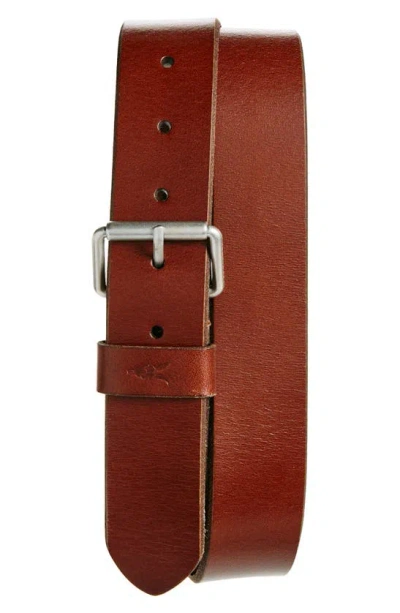 Allsaints Bevel Edge Leather Belt In Tan / Dull Nickel